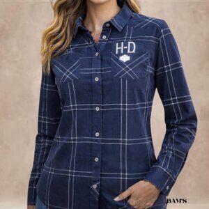 Harley-Davidson H-D Plaid Button Up Shirt Eagle Back Graphic Small NWT